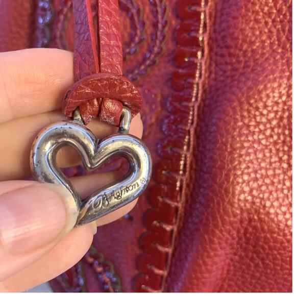 Brighton Red Pebbled Leather Melania Shoulder Handbag, Hobo, Large Satchel - Picture 5 of 14